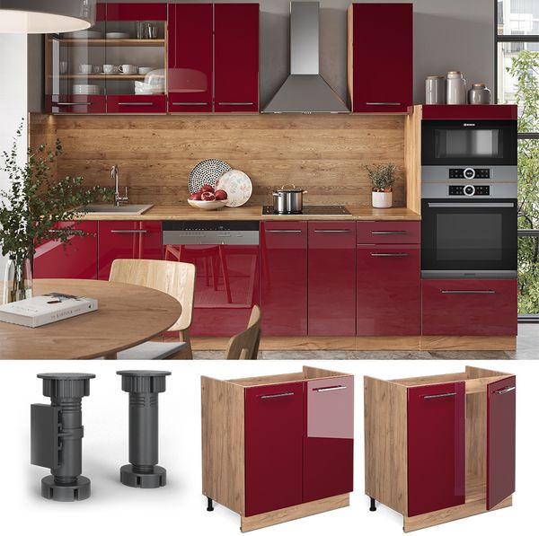 Spülenunterschrank Fame-Line Bordeaux Hochglanz 80 cm , AP Marmor Vicco Bild 2