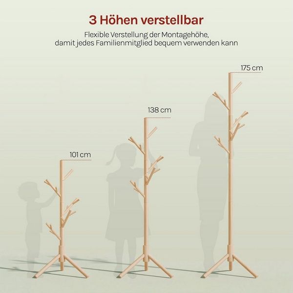 Woltu Garderobenständer, freistehender Kleiderständer aus Holz, 48x175x42 cm Bild 3