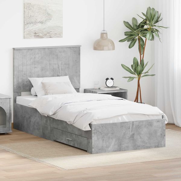 vidaXL Bettrahmen mit Kopfteil Beton Grau 90 x 190 cm Holzwerkstoff 3411362