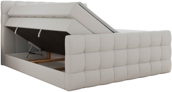 Boxspringbett ALTIVO KING DUO, Doppelbett mit Stauraum Multipocket-Matratze und Topper Bett mit Kopfteil, Fußteil - 200x200 cm - Weiß Kunstleder - H3 Bild 5