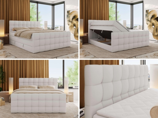 Boxspringbett ALTIVO KING DUO, Doppelbett mit Stauraum Multipocket-Matratze und Topper Bett mit Kopfteil, Fußteil - 200x200 cm - Weiß Kunstleder - H3 Bild 2