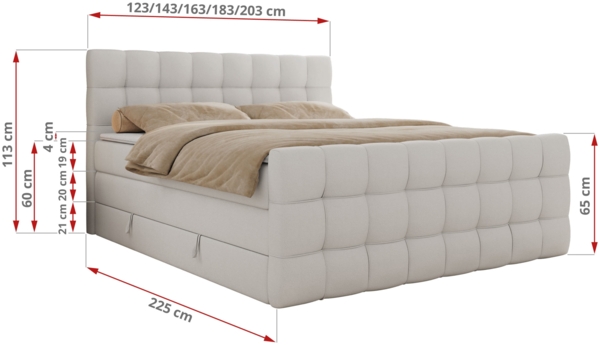 Boxspringbett ALTIVO KING DUO, Doppelbett mit Stauraum Multipocket-Matratze und Topper Bett mit Kopfteil, Fußteil - 200x200 cm - Weiß Kunstleder - H3 Bild 6