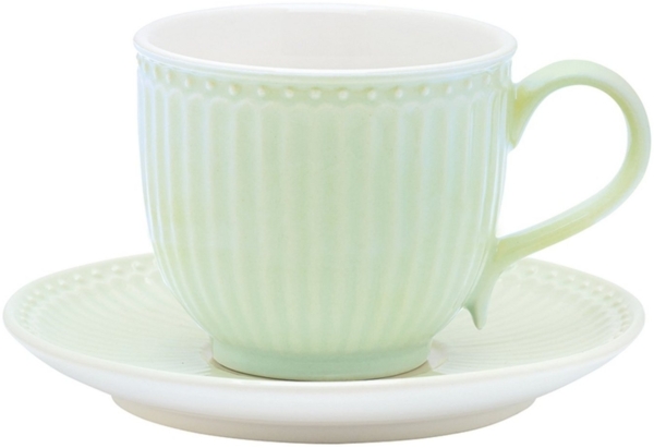 Greengate Tasse Alice Tasse mit Untertasse pale green 8,5 cm, Stoneware