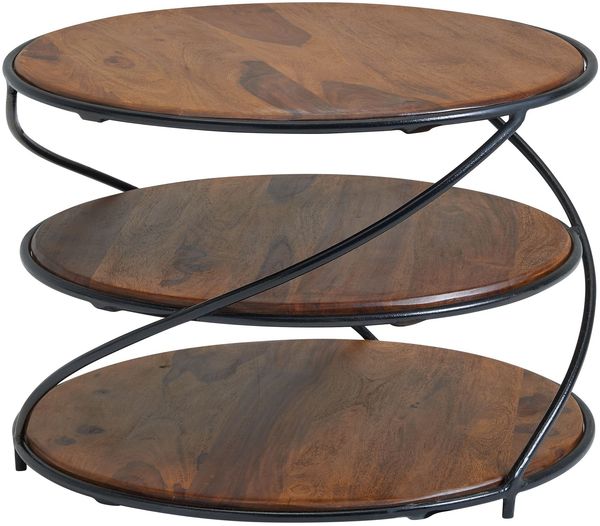 Couchtisch 58 x 58 x 40,5 cm Sheesham Massivholz / Metall mit Stauraum, Wohnzimmertisch Kaffeetisch Massiv, Kleiner Tisch Beistelltisch Wohnzimmer Modern, Sofatisch Rund