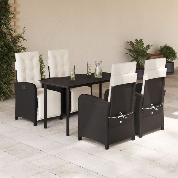 vidaXL 5-tlg. Garten-Essgruppe mit Kissen Schwarz Poly Rattan 3212523