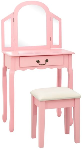 vidaXL Schminktisch mit Hocker Rosa 65 x 36 x 128 cm Paulownia-Holz MDF [289335]