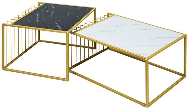 COSTWAY Beistelltisch (2-St, 2 Stücke), Marmor, Metallstruktur