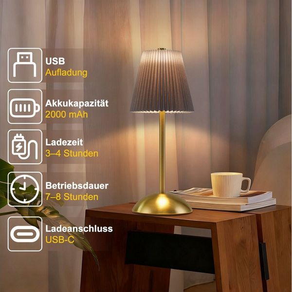 ZMH LED Tischleuchte 2er Set Akku Touch Nachttischlampe - Dimmbar 3 Farbtemperature mit USB, 3000-6500K