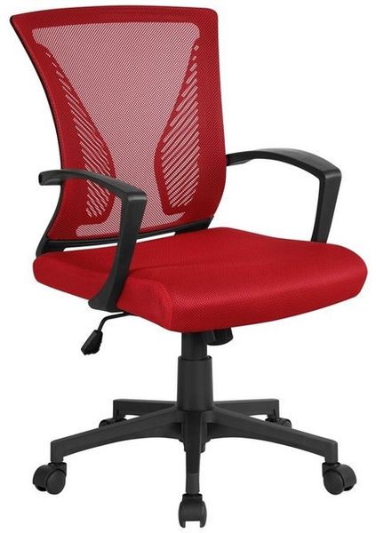 Yaheetech Bürostuhl aus Mesh-Gewebe Höhenverstellbarer Schreibtischstuhl, Ergonomischer Drehstuhl Arbeitsstuhl Computerstuhl mit Wippfunktion, Rot