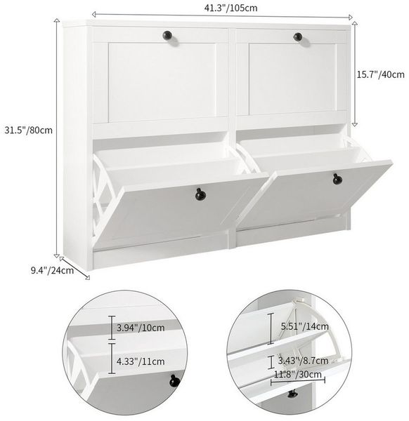 VOWNER Schuhschrank mit 8 Fächern – 4 Klappen und verstellbarer Schuhablage (1-St) Schuhregal 105x24x80 cm