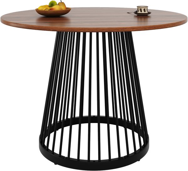 Runder Esstisch (80×80×76cm), Küchentisch,, Runder Kaffeetisch für 4,geeignet für Esszimmer, Wohnzimmer,Tischbeine aus Metall,MDF Walnussfarbener Schreibtisch und schwarze Beine Bild 5