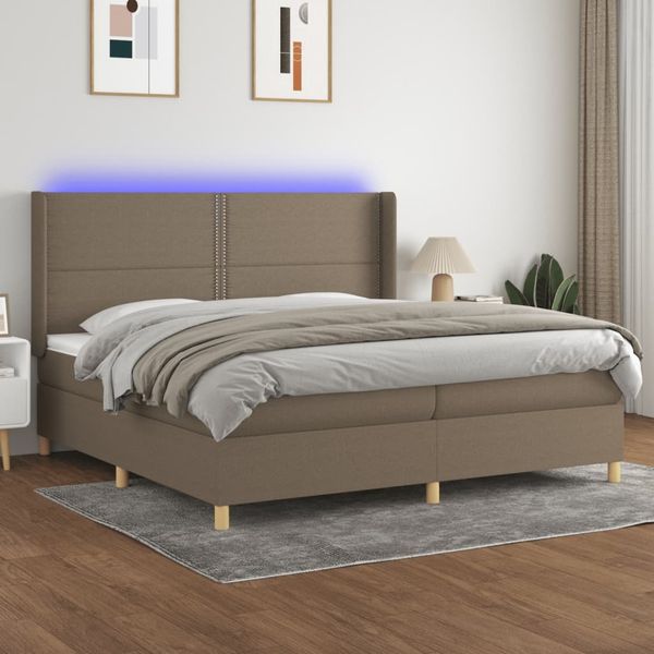 vidaXL Boxspringbett mit Matratze & LED Taupe 200x200 cm Stoff, Härtegrad: H2 [3138825]