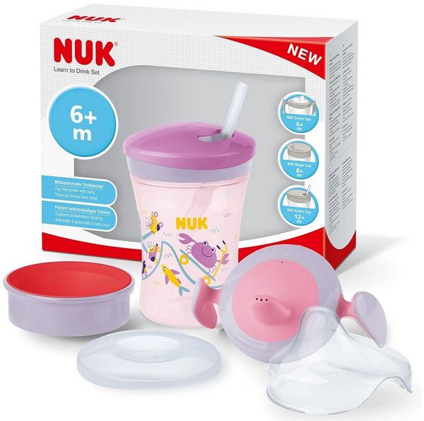 NUK Trinklernbecher NUK Trinklernset Evolution – Fisch Motiv, BPA-frei, 3-tlg, Lila