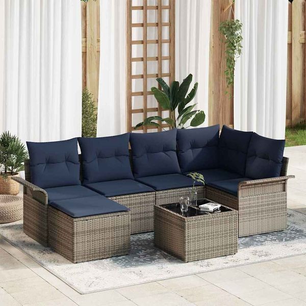 vidaXL Gartensofa-set mit Kissen Grau Poly-Rattan 3345445
