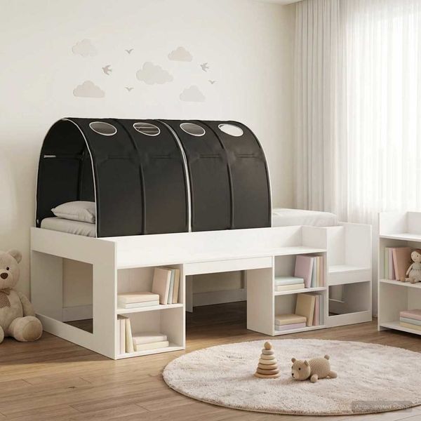 vidaXL Bettgestell mit Tunnel 3 pcs Weiß und Schwarz Holzwerkstoff 3423622