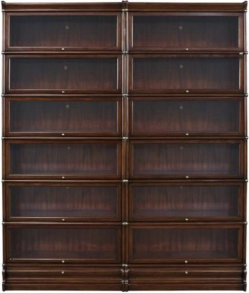 Casa Padrino Luxus Mahagoni Bücherschrank mit 12 Glastüren und 2 Schubladen Dunkelbraun 172 x 31 x H. 211 cm - Luxus Büromöbel