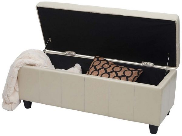 PROREGAL® Sitztruhe Aufbewahrungs-Truhe Lars 45 x 114 x 45 cm Kunstleder Creme Sitzbank Bank