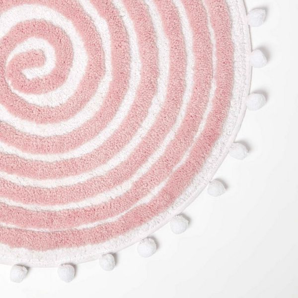 Homescapes Badematte Runde Badematte Spiral, 60 cm – Badvorleger rosa mit Pompons, getuftet, Höhe 20 mm, ? 60 cm