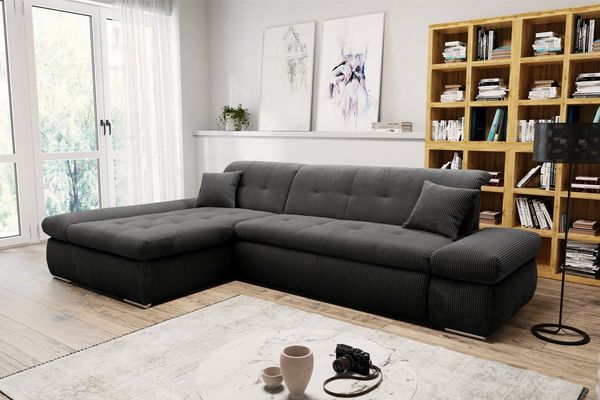 DOMO collection Ecksofa Moric Luxus - B/T/H 300/172/80 cm, XXL-Format, L-Form, 140kg Belastung/Sitz, Cord, grau