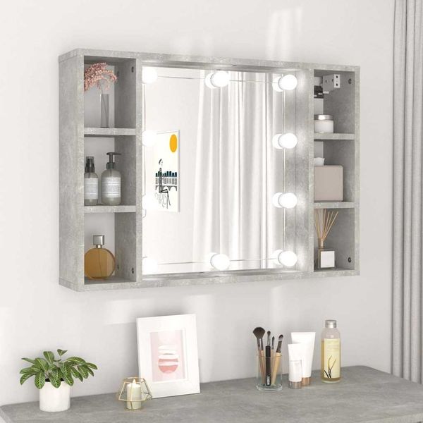 Spiegelschrank | Badezimmerschrank mit LED Betongrau 76x15x55 cm
