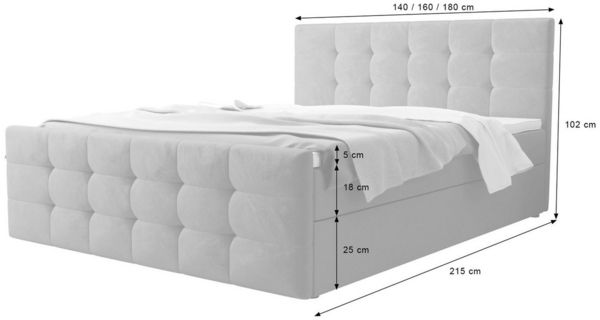 B&B Home Boxspringbett Boxbett Coria II (H3 Matratze Bonellfederung, Kopfteil, Bettkasten und Topper) Bild 2