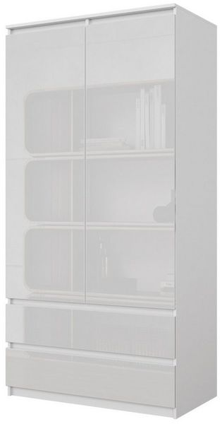 Furnica Kleiderschrank Joelle Weiß Matt, 2 Türen und 2 Schubladen H180cm B90cm T50cm