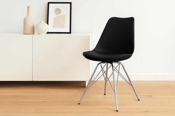 Esszimmerstuhl Schalenstuhl schwarz matt Füße aus Chrom LEKUES 76503996