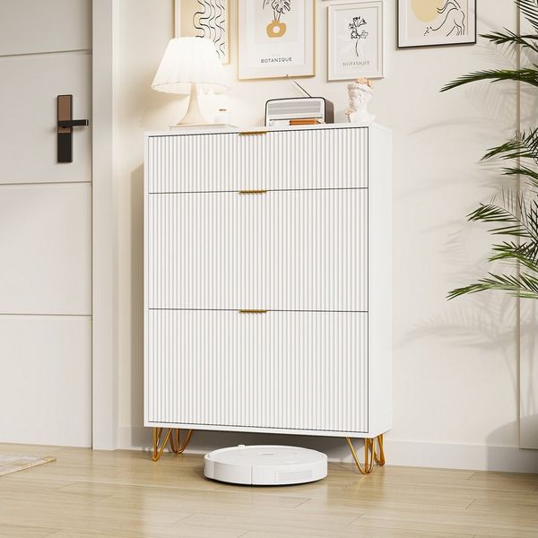 Furnishings Home Schuhschrank Schuhregal Schuhkommode Trennwand verstellbar Kippsicherung (1-St) Platzsparend, Für verschiedene Schuhtypen geeignet 118,5 x 24 x 80 cm