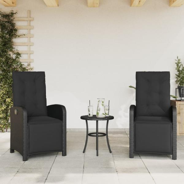 vidaXL Gartensessel mit Fußteil 2 Stk. Verstellbar Schwarz Poly Rattan 365193