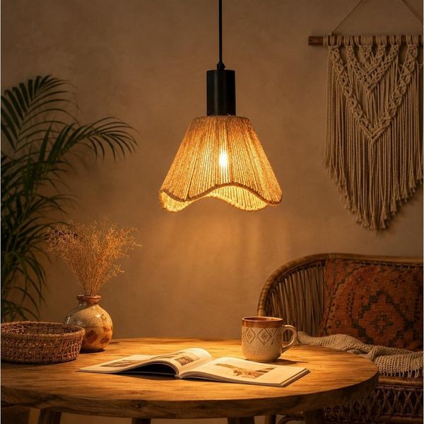 ZMH Pendelleuchte Hängelampe Boho Pendelleuchte Rattan 1/3 Flammig Vintage Geflochten, ohne Leuchtmittel