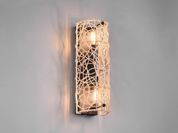 LED Wandleuchte Up Down Rattan Geflecht Natur 2 flammig Höhe 30cm