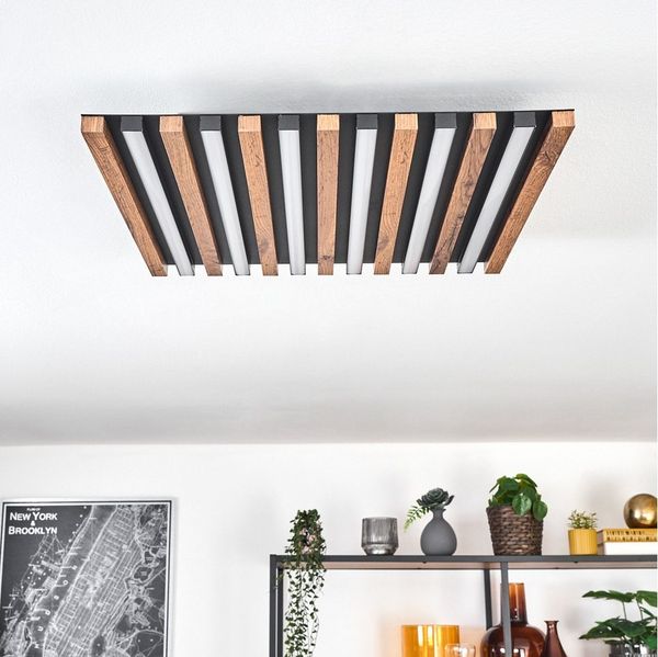 hofstein Deckenleuchte Deckenpanel aus Metall/MDF/Kunststoff in Schwarz/Holzoptik/Weiß, 30 Watt, 3000 Kelvin, Deckenleuchte für Schlafzimmer, Esszimmer, Flur
