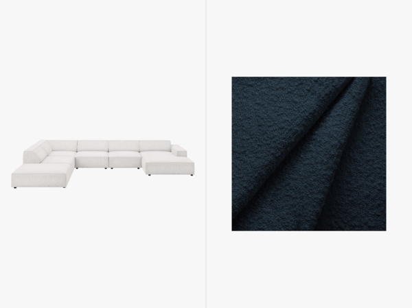 Micadoni Panorama-Ecksofa Jodie 7-Sitzer Links Boucle Baloo Dunkelblau