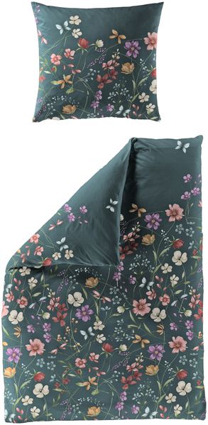 Bettwäsche Bierbaum Mako Satin 4180-30 Blumen jade grün 135x200 Bild 2