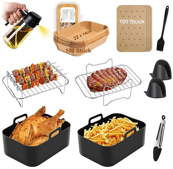 SURFOU Backform Heißluftfritteuse zubehör airfryer zubehör 15-teilig BPA-frei fürNinja, (für Ninja Foodi AF300EU AF400EU 7,6L-9,5L und die meisten Dual Zone Heißluftfritteusen, Schnell zubereitet, gesund, fettarm, 304Edelstahl, Lebensmittelechtes Silik...