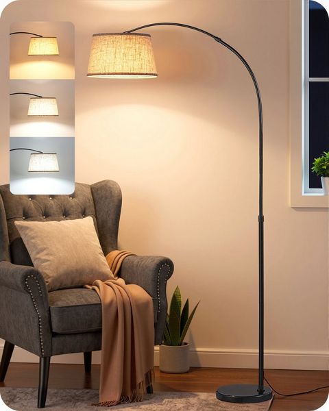 EDISHINE Stehlampe Wohnzimmer dimmbar, Standleuchte Höhenverstellbar, LED wechselbar, kaltweiß bis warmweiß dimmbar, LED Bogenlampe mit Fernbedienung