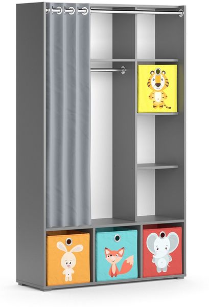 Kinderkleiderschrank Luigi Grau 105.8 x 178.1 cm Mit Faltboxen (bunt) Vicco