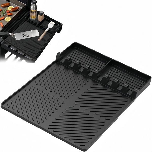 FOUORTUNATE-BEE Backmatte Silikon-Grillmatte für BBQ-Zubehör, hitzebeständig & rutschfest, BBQ-Silikonablage für Gewürze, Flaschen und Grillwerkzeuge