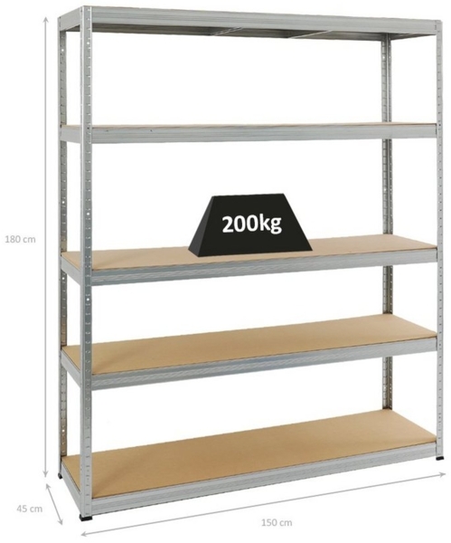 PROREGAL Schwerlastregal Giant Elephant Verzinkt 180 x 150 x 60 cm Fachlast 200kg Kellerregal, Steckregal, Garagenregal, Lagerregal