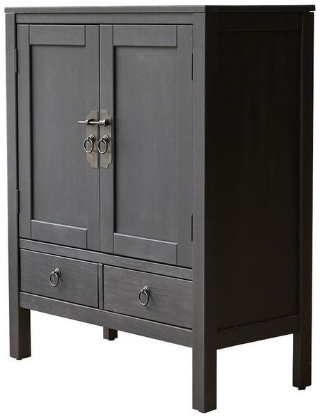 Tikamoon Sideboard Thaki Black Anrichte aus massivem Kiefernholz 80 cm