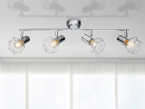 LED Deckenstrahler 4-flammig, Gitter Silber Chrom Industrial, Breite 60cm