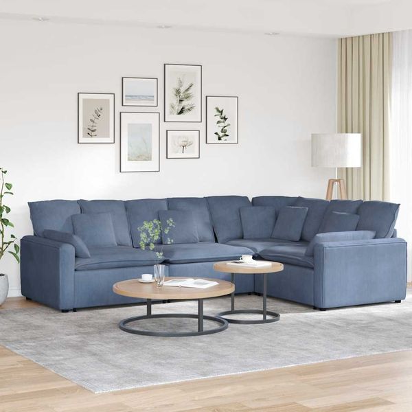 vidaXL Modulares Sofa mit Kissen Cordstoff Blau 3321170