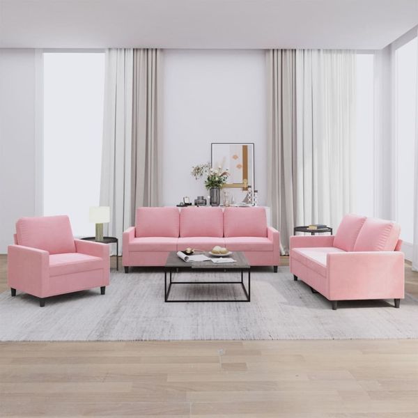 vidaXL 3-tlg. Sofagarnitur mit Kissen Rosa Samt 3201479
