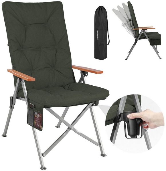 HOMECALL Campingstuhl Faltbar Hochlehner Luxus Klappstuhl mit 4,5cm Dicke Gepolstert (150kg Belastbar mit 4 Positionen Verstellbar Angelstuhl, 1 St), für Garten Balkon Wohnmobil