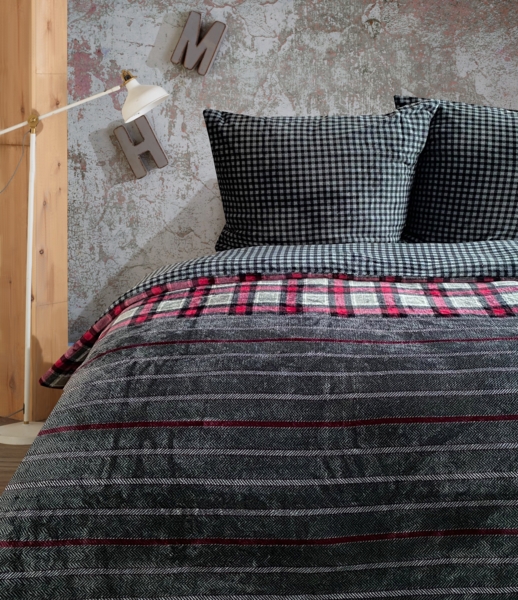 Kuschelige Plüschbettwäsche mit Reißverschluss, warmhaltend & wendbar in Anthrazit/Bordeaux 200x220 cm Bild 2