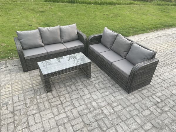 Fimous Rattan Gartenmöbel Set im Balkon Garten Sofa Set mit Rechteckiger Couchtisch