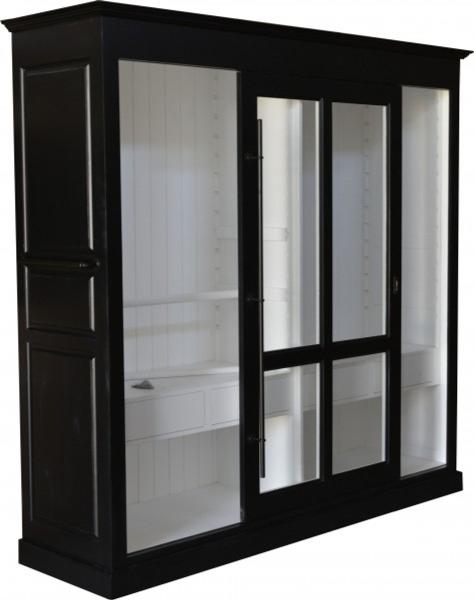 Casa Padrino Luxus Kleiderschrank B 226 x H 220 cm Haute Couture Schlafzimmer Schrank mit Glas Schiebetür Schwarz / Weiß - Art Deco Jugendstil Hotel Möbel