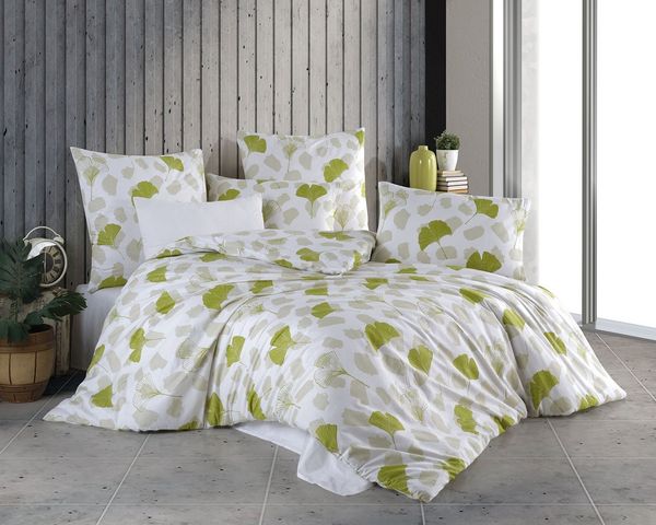 Buymax Bettwäsche, Renforce: 100% Baumwolle, 2 teilig, 155x220 cm Bettbezug Set mit Reißverschluss, Blätter, Weiß Hellgrün