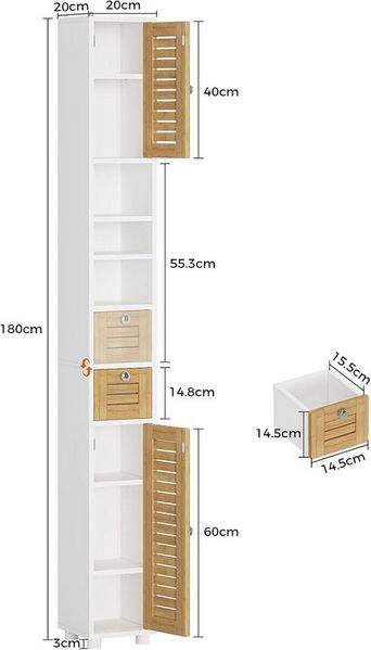 MSMASK Hochschrank Badezimmerschrank mit 4 offenen Ablagen, 1 Schublade, 20x20x180 cm (1-St) Badezimmerschrank, Schmaler Schrank, Eckschrank, Holzfarben