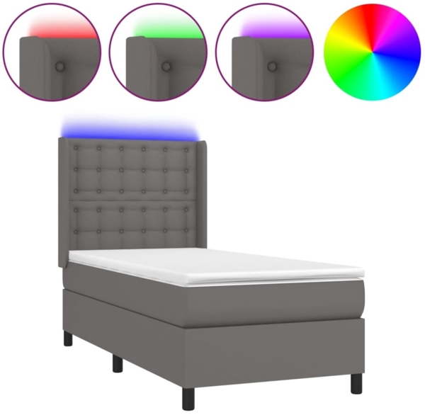 vidaXL Boxspringbett mit Matratze & LED Grau 90x190 cm Kunstleder 3139359